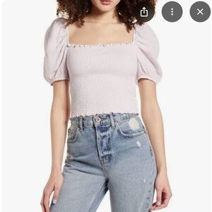 Socialite Purple Puff Sleeve Smocked Crop Blouse